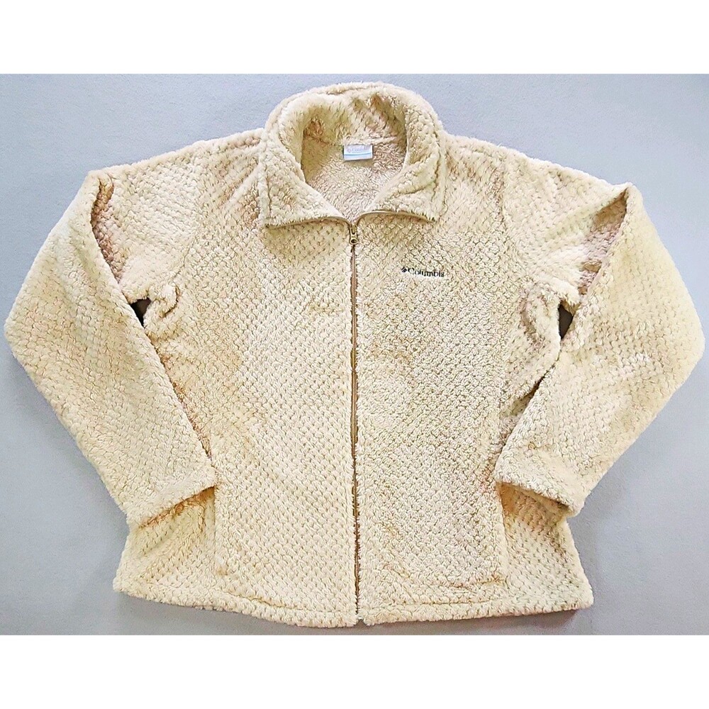 Columbia Women’s Beige Full Zip Jacket Embroidered Logo Short Coat Size XL